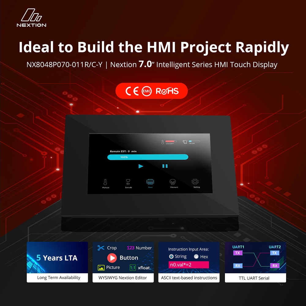 NEXTION NX8048P070-011R-Y – 7.0 inch Intelligent Series USART HMI Resistive Touch Display with Enclosure 