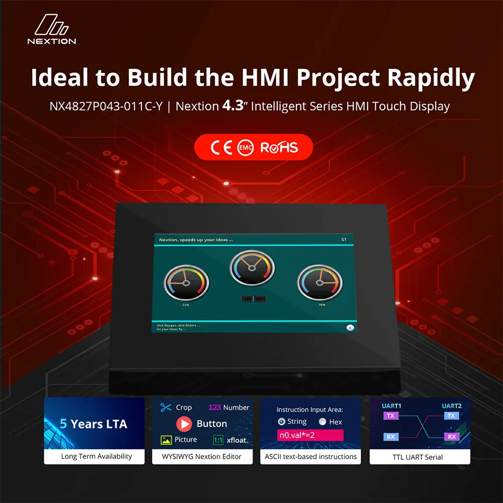 Nextion Intelligent series 4.3” inch NX4827P043-011R-Y (IPS Display) resistive HMI touchscreen with enclosure 