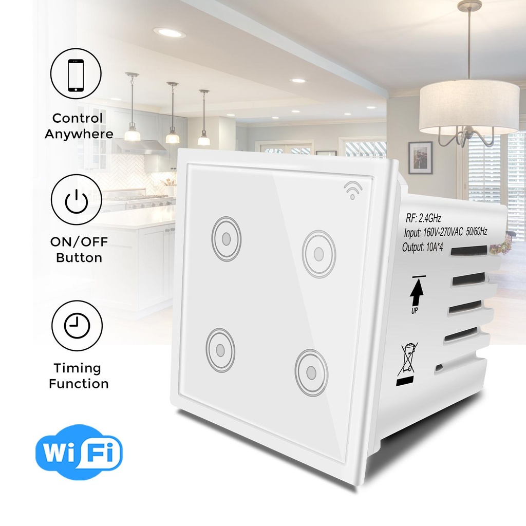 Smart Wifi White wall touch Modular switch with Smart Home edge 4 Gang works with Alexa IFTTT,Google