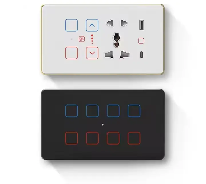 Universal Socket and Switch 4 5 6 8gang Touch Wall Light Switch WiFi Dimmer Switch Tuya Smart Fan Controller