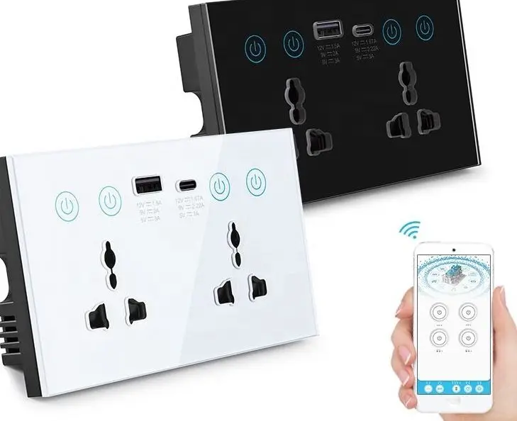 Tuya Smart ZigBee Power Statistical Socket 20A With USB Type c Glass Panel Multi Functional Double Socket 110V-240V