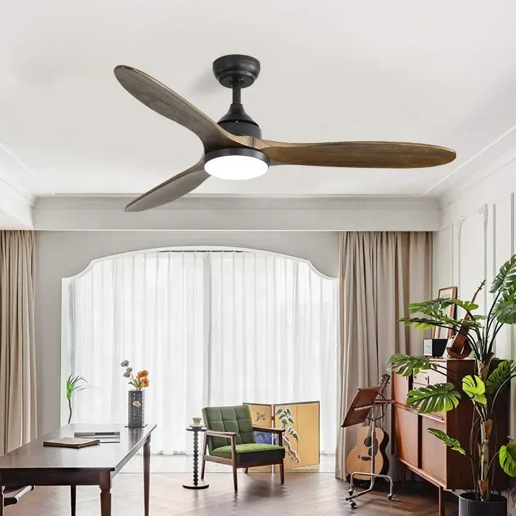 Stylish European Simple Solid Wood 52 Inch 3 Blade Ceiling Fan With Remote Control