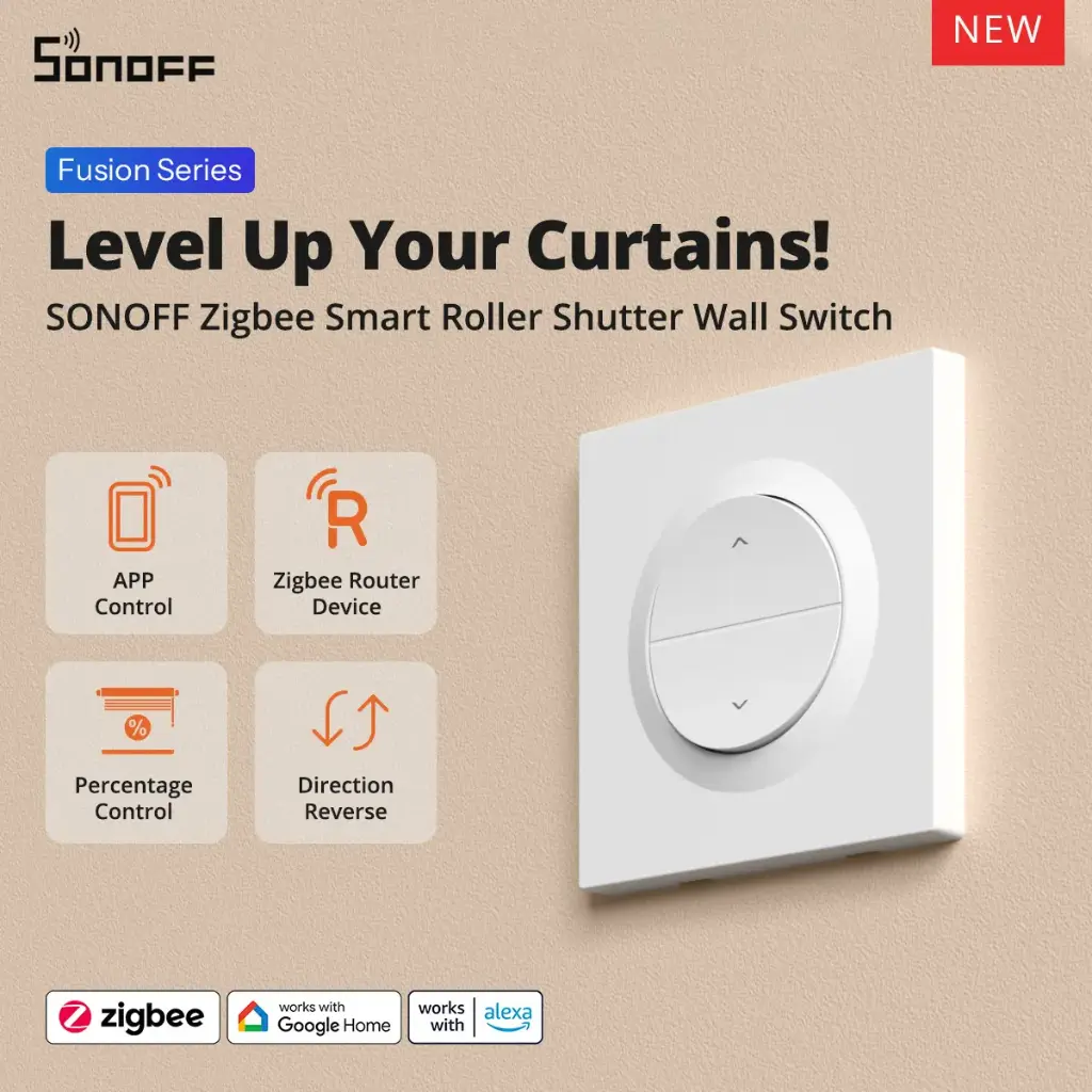 SONOFF MINI-ZBRBS-E Zigbee Smart Roller Shutter Switch | Smart Curtain & Blind Control | Works with Alexa & Google Home