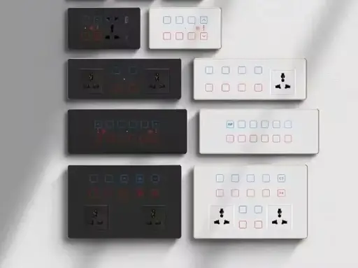 Smart Switch and Socket Combination Panel Tuya Smart WiFi Glass Touch Light+Curtains+Dimming+Fan Switch