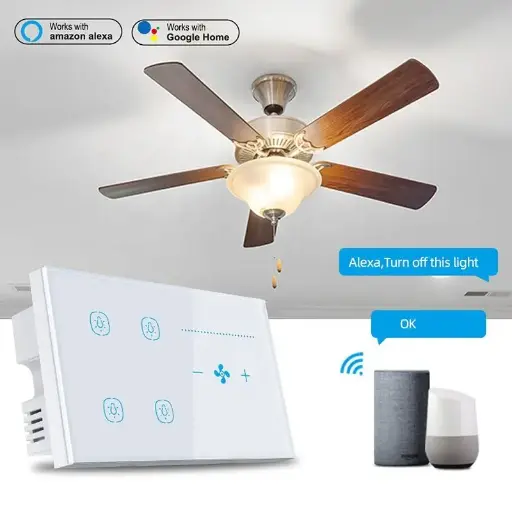 Tuya Intelligent WiFi Wall Switch 4Gang Lighting Fan Control with Alexa Voice APP Timed Features Max Current 10A Smart Life