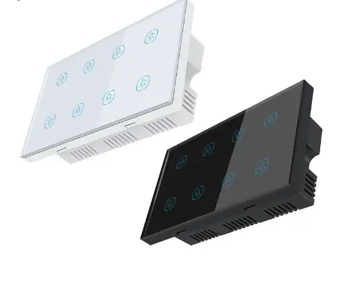 Intelligent Switch Tuya WiFi Smart Home 8gang Lighting Switch Glass Touch Panel UK Standard Remote Control Switch