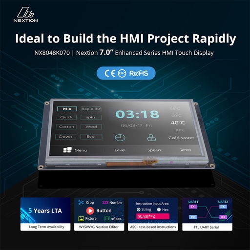 [IM160511008] Nextion NX8048K070–7.0” inch Enhanced Series HMI Touch Display Without enclosure